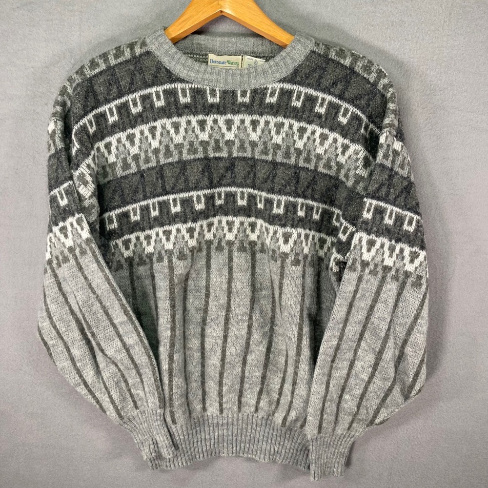 Vintage Boundary‎ Waters Sweater Mens Medium Gray Patterned Acrylic Wool Blend